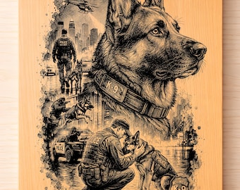 Polizeihund SVG PNG, K9 Einheit Lasergravur, Polizeihund Kunst