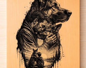 Schäfer minnesmärke SVG PNG, känslomässig hundälskare lasergravyrfil, husdjur hyllningsväggkonst, premium trägravyrdesign