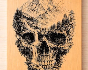 Bergschädel SVG PNG, Gothic Natur Lasergravur, Dark Forest Art