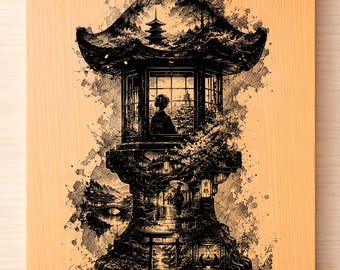 Japanische Laterne SVG PNG, Kyoto-Laterne Lasergravur, Zen Japan Kunst