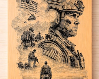 US-Soldat Lasergravur SVG PNG, Militärveteran-Design, Zebra-Wandkunst, taktischer Soldat Holzgravurdatei
