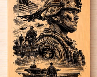 US Marine Corps SVG PNG, Militärveteran Lasergravur-Datei, Usmc Tribut Wandkunst, Vaterländischer Soldat Holzgravurdesign