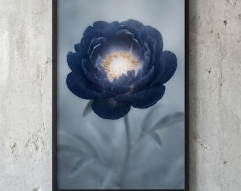 "Midnight Bloom" - Konsttryck med blå botaniska blommor