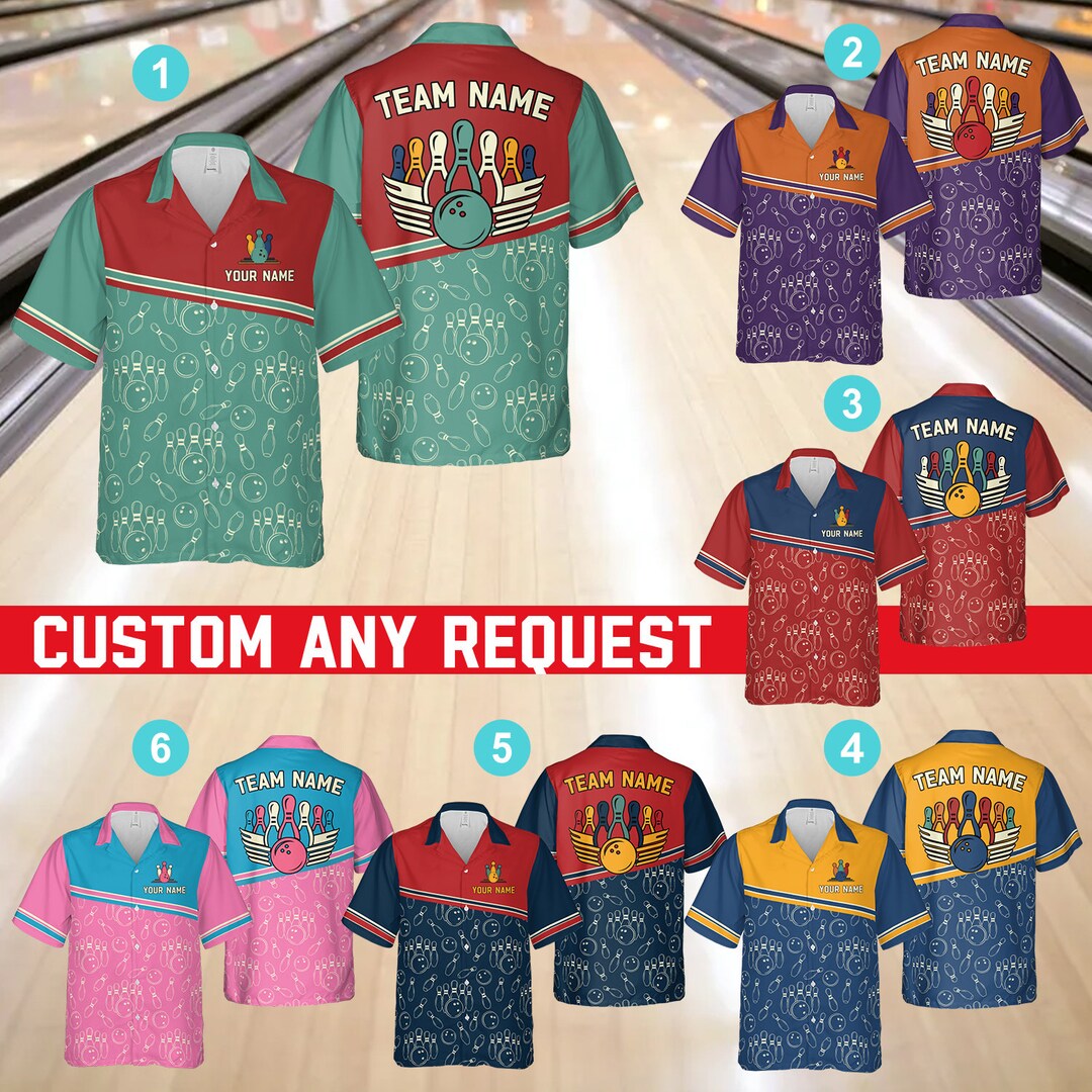 Bowling And Pins Water Flow Multicolor Option Customized Name Team Hawaiian Shirt HO5660 main image 1
