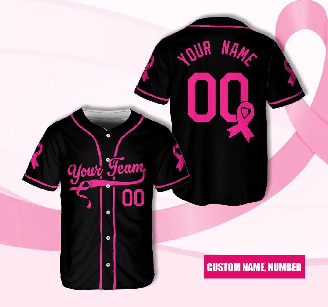 Custom Breast Cancer Awareness Baseball Jersey, Pink Ribbon Baseball ...
