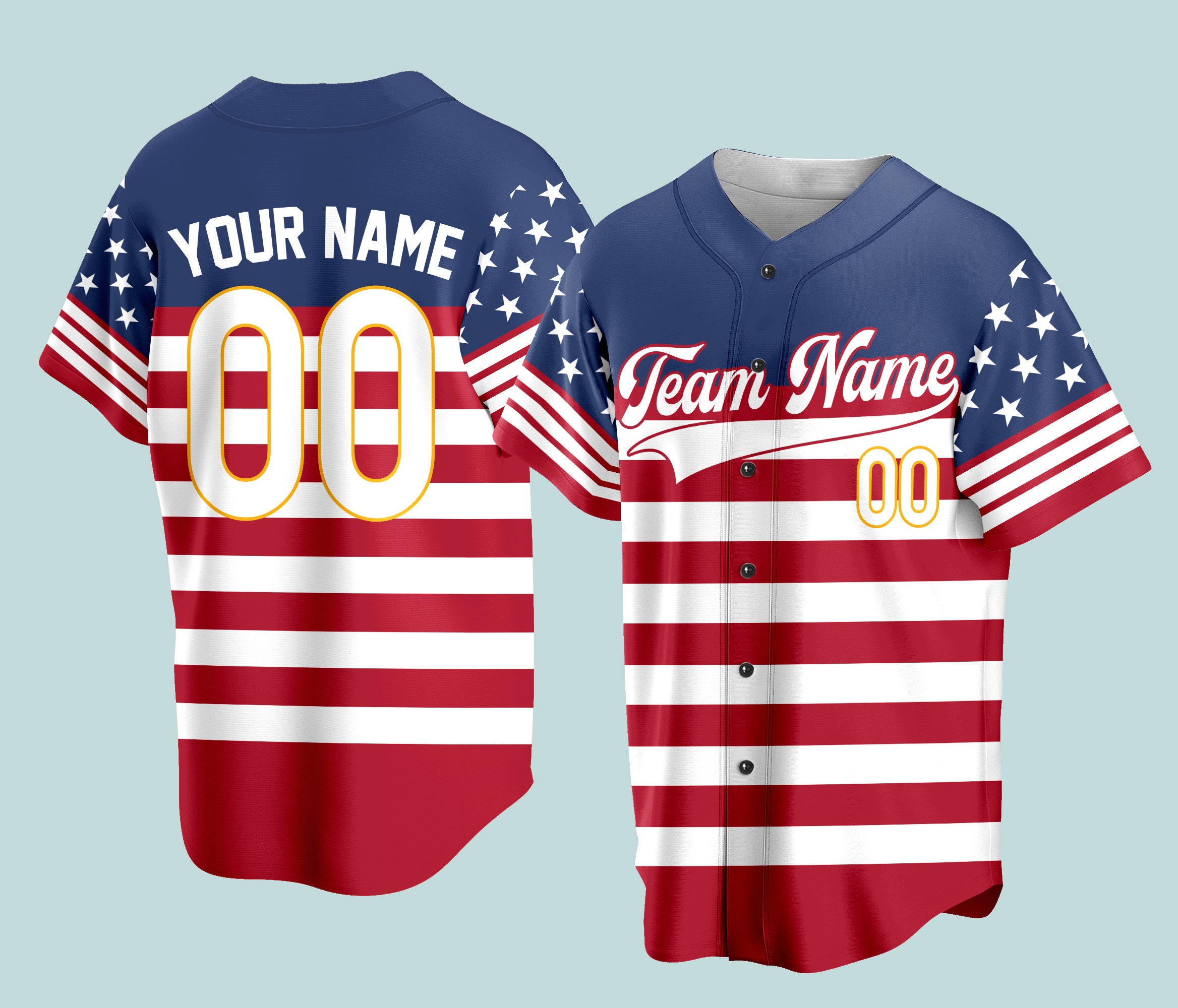 4th of July Patriotic American Flag Custom Baseball Jersey Print  Personalized Team Name Number Short Sleeve Softball Jersey