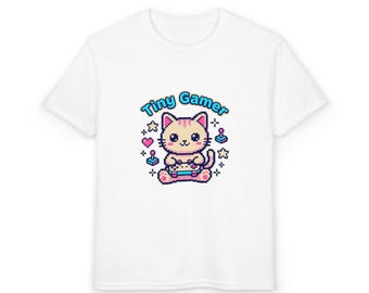 Tiny Gamer Cat Youth T-Shirt | Cute Pixel Kitty, Controller