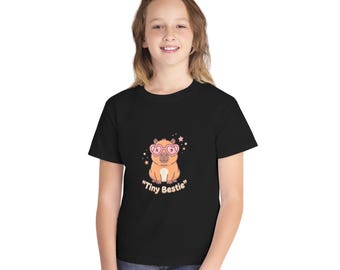 Cute Corgi with Heart Sunglasses Youth Tee | Tiny Bestie, Pastel Yellow