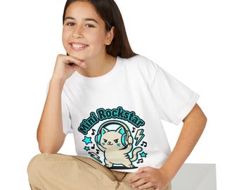 Mini Rockstar Cat Youth T-Shirt | Cute Music Kitten Graphic