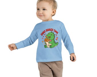 Dino Snack Time Toddler Tee | Cute Dinosaur Eating Fries, Kids Long Sleeve