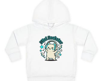 Mini Rockstar Cat Toddler Hoodie | Cute Headphone Kitten
