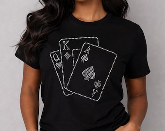 Playing Cards Rhinestone Design SVG, King Queen Ace Bling Template, DIY T-Shirt Digital Download