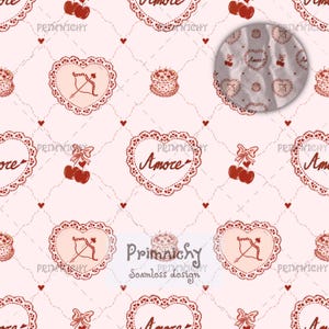 Amore Seamless Pattern, Cupid Heart Lace Digital Paper, Coquette Romantic Pattern  (3000x3000 PNG)