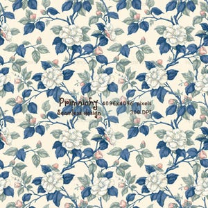 Chinoiserie Rose Seamless Pattern PNG, Vintage Floral Digital Paper, Vintage Botanical Repeat for Fabric Wallpaper