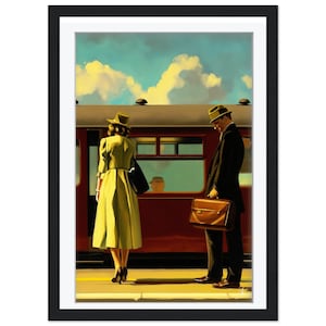 Gerahmte Zuggleis Kunst | Morgen Pendeln Vintage Druck | Bahnhof Dekor | Retro Reise Poster | Mid Century Wandkunst | Flur-Kunst