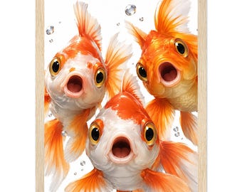 Divertido cuadro de peces dorados para pared – Lámina enmarcada con peces burbujeantes – Decoración original para la habitación del bebé y el baño – Regalo único para amantes de las mascotas