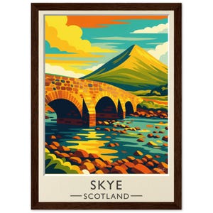 Cartel turístico de la Isla de Skye – Puente de Sligachan, Picos de Cuillin. Arte retro.