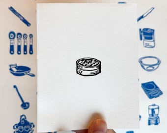 Mini láminas de cocina, ilustración hecha a mano con sello de linograbado, arte mural de 4x5 pulgadas, elige tu diseño