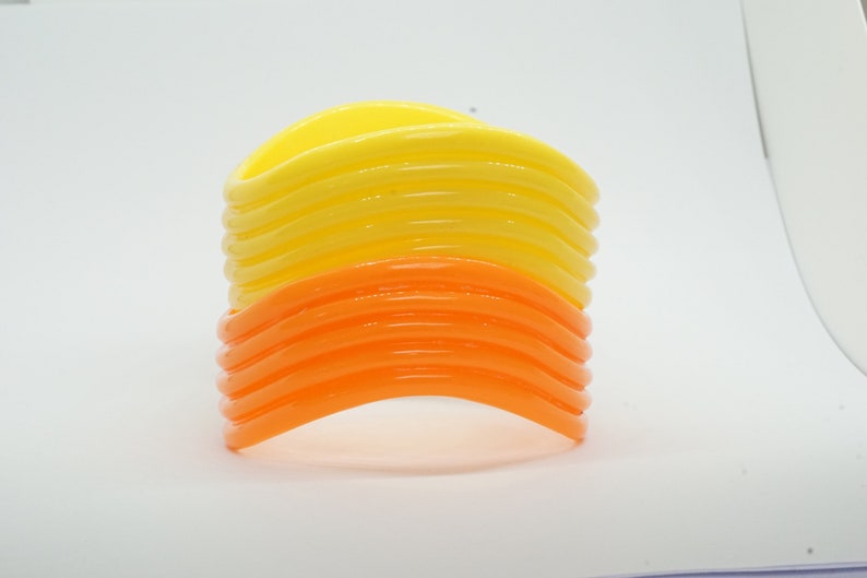 pair of plastic bangles yellow and orange BOHO BANGLES 80s bangles STACKING bangles
