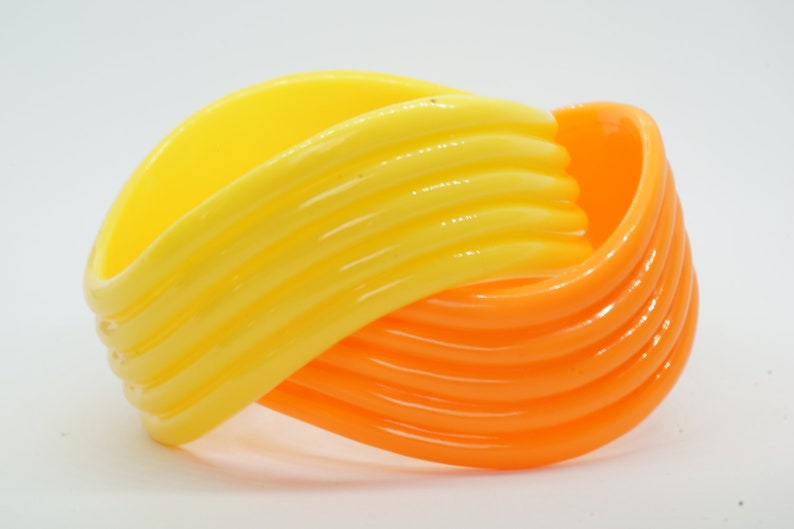pair of plastic bangles yellow and orange BOHO BANGLES 80s bangles STACKING bangles