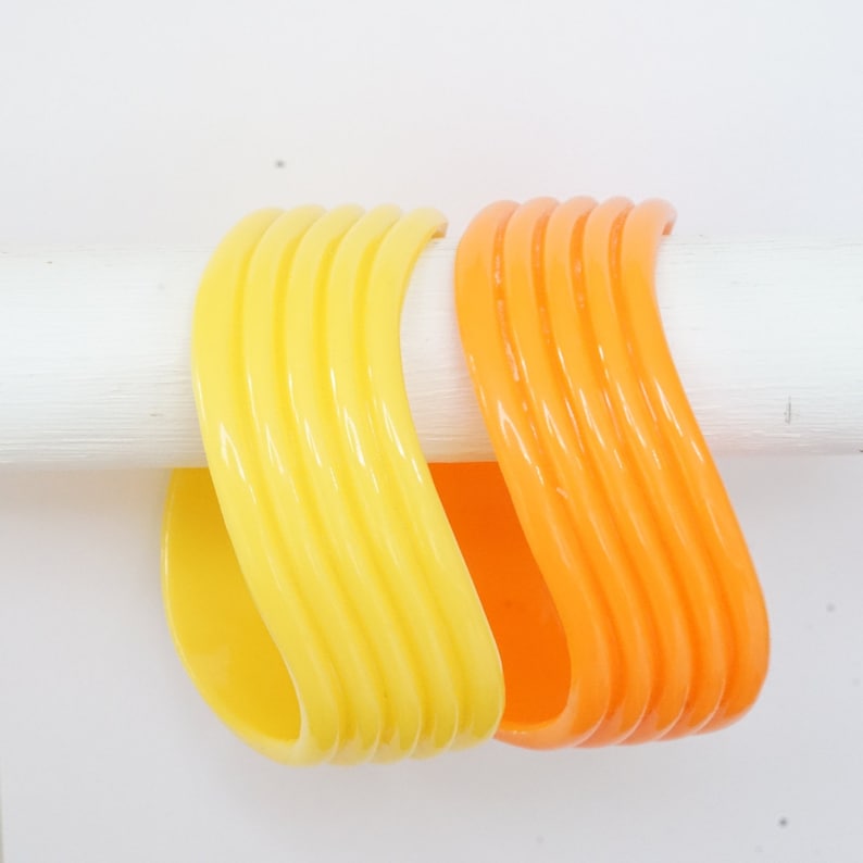 pair of plastic bangles yellow and orange BOHO BANGLES 80s bangles STACKING bangles