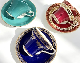 Set of 3 Vintage Aynsley Pastel Corset Teacups and Saucers