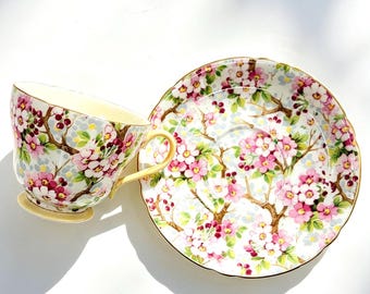 Vintage Shelley Blossom Branch Teacup and Saucer