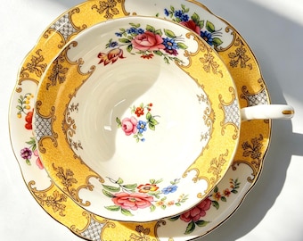 Vintage Aynsley Yellow Floral Teacup and Saucer Set