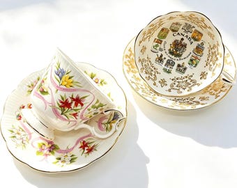 Set of 2 Vintage Royal Albert Paragon Bone China teacup and saucer Canada Souvenir
