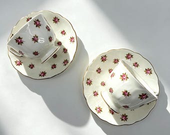 Set of 2 Vintage Aynsley Pink Rosebud Bone China Teacup and Saucer Sets