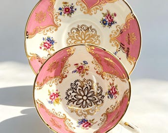 Vintage Paragon Pink and Gold Floral Medallion Teacup and Saucer