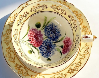 Vintage Paragon Floral Cornflower Design with Gold Trim Teacup and Saucer
