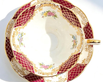 Vintage Royal Albert Empress Series Catherine Crimson Red Teacup and Saucer