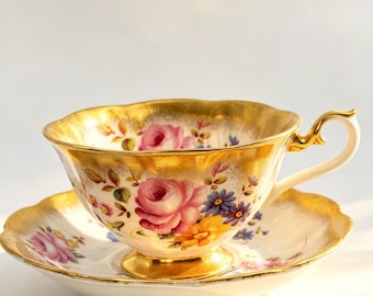 Vintage Royal Albert Cottage Garden Rose Heavy Gold Trim
