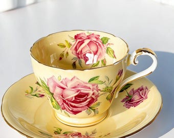 Vintage Aynsley Yellow Rose Teacup and Saucer