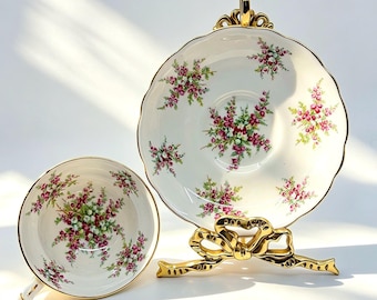Vintage Hammersley Pink Heather Floral Teacup and Saucer