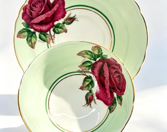 Vintage Paragon Floating Rose Teacup and Saucer  Double Warrant