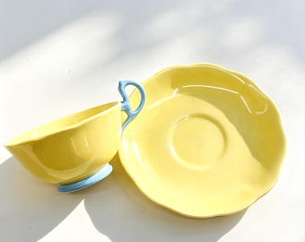 Vintage Royal Albert Pastella Series Teacup and Saucer, Yellow and Blue