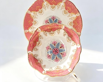 Vintage Paragon Pink and Gold Floral Medallion Teacup and Saucer