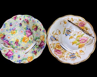 Set of 2 Vintage Royal Albert Floral Chintz & Gold Vine Tea Cups and Saucers