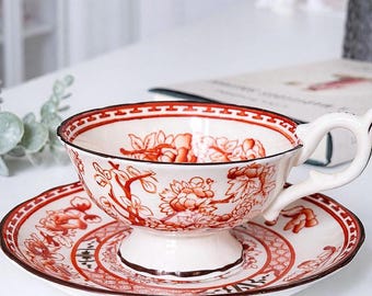 Vintage Coalport Orange Floral Hand Painted Teacup and Saucer Crown Mark England