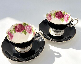 Set of 2 Vintage Royal Albert Old English Rose Teacups and Saucers