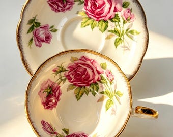 Vintage Royal Standard Orleans Rose Teacup and Saucer, Pink Rose