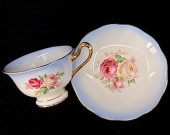Royal Albert Light Blue Rose Teacup and Saucer Vintage