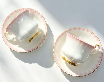 Set of 2 Vintage Royal Albert Pink Gradient Bone China Teacup and Saucer