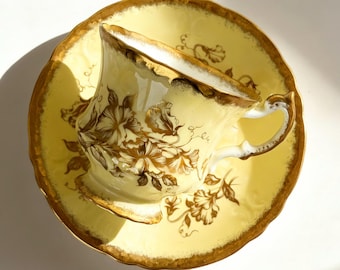 Vintage Paragon Teacup and Saucer – Yellow Gold Floral