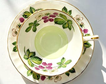 Vintage Aynsley Fruit Blackberry Bone China Teacup and Saucer