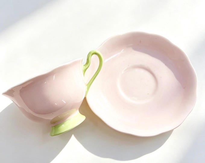 Featured listing image: Vintage Royal Albert Pastella Series Teacup and Saucer, Pink and Green