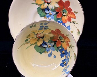 Vintage Paragon Double Warrant Teacup and Saucer – Yellow Ground Floral