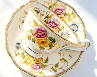 Vintage Royal Albert Floral Teacup and Saucer, Early Antique